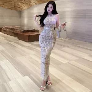 솔저스레이스 민소매 홀터넥 트임 머메이드 힙업 롱스커트 원피스 여사친 여름 OPH2