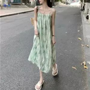 끈나시 나염 원피스 시폰 캐주얼 한 시원 백리스