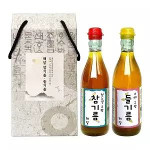 고품질 해달 참기름 350ml 1병 + 들기름 350ml 1병 2구 케이스포함 (WFH06PU)