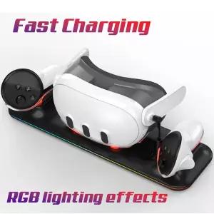 메타 퀘스트 3 용 무선 충전 독 RGB 오큘러스 VR 액세서리 충전기 스테이션 컨트롤러 배터리 팩 엘리트 헤