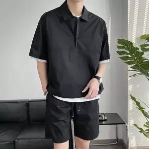 남자 여름 아노락 스트링 반팔티 반바지 상하의 세트