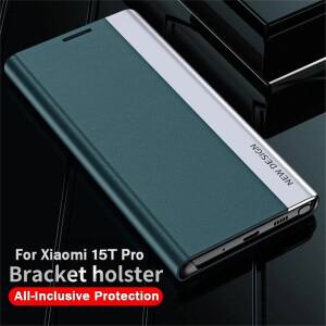 샤오미 15T 프로용 고급 가죽 플립 폰 케이스, 라이트용 충격 방지 커버