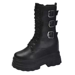 12cm 통굽 워커 블랙 여성 부츠 키높이 힐워커 신발 플랫폼