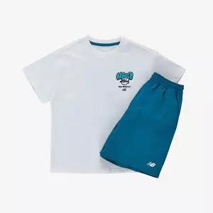[뉴발란스]뉴발란스 키즈 일러스트 포인트 반팔 세트 NK9YGB210U-10 티셔츠 스포츠