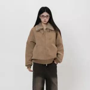 세무자켓 여성겨울스웨이드자켓 무스탕 루즈핏 카키 S