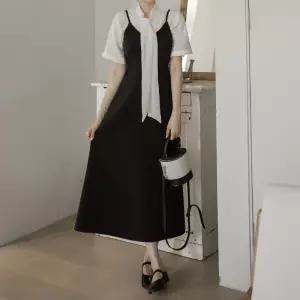 [숏/롱기장/페미닌무드] 브이 뷔스티에 플레어 원피스