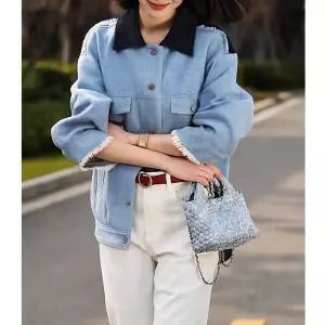 여성용 청 봄 빈티지 상의 클래식 카고풍 자켓 코트 이른 컬러 긴팔 터틀넥 재킷 BE1