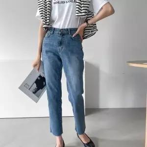 여자 일자 스판 레트로 세미 보이핏 청바지_5