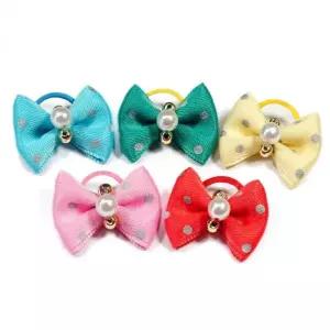 강아지 머리묶기 리본 머리끈 진주 장식 소형견 애견 미용 20개입 1판