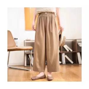 팬츠 여성 여름 빈티지 캐주얼 샌드 워싱 도톰 린넨 대디 밴딩 마 9부 MF2