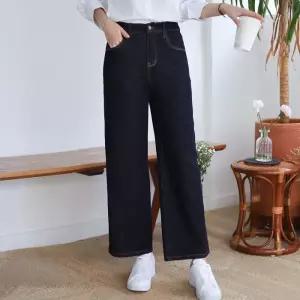 [옷자락][시즌오프]스티치 통 와이드핏 반밴딩 가을옷 스판 청바지_5