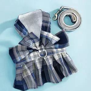 [콩심팥심]리본 하네스 리드줄 M 블루 버클 포켓 꼬임방지