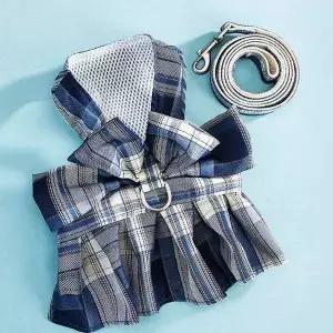 리본 하네스 리드줄 M 블루 버클 포켓 꼬임방지