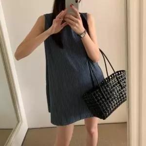 여자 시원한 여름 민소매 스트라이프 원피스