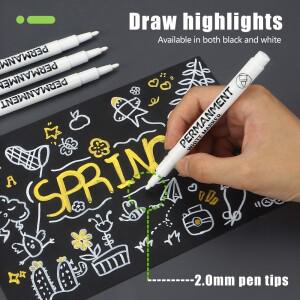 3/6/12개 방수 마커 펜 흰색 검정색 잉크 2mm 팁 암석 페인팅 스톤 세라믹 유리 나무 타이어 패브릭 금속