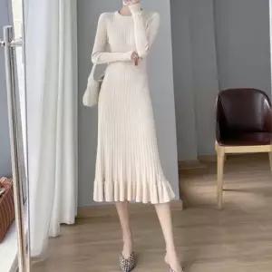 예쁜 골지 니트 머메이드 롱 원피스 여리핏 물결 밑단