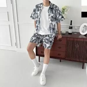[옷자락]남자 휴가룩 바캉스 리조트 시원한 반팔 셔츠 반바지 세트