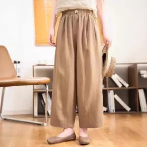 세련도도녀 샌드 워싱 대디 밴딩 도톰 마 린넨 팬츠 여성용 캐주얼 빈티지 여름 9부 OOTD2