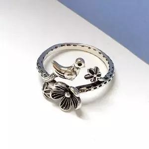 [콩심팥심]럭셔리 순은반지 새와 꽃나무 프리사이즈 실버링