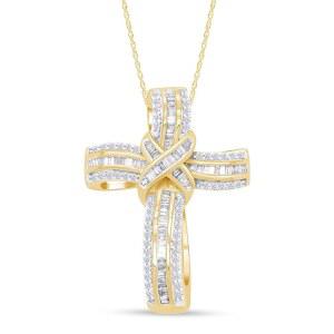 여성 남성 인피니티 크로스 다이아몬드 펜던트 목걸이 1.00 Cttw 내추럴 또는 랩 그로운 다이아몬드 925 스털링 실버 이상 14K 골드 18인치 체인 종교 기독교 주얼리 선물