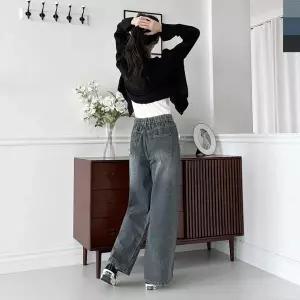 [하프클럽/다잇템]여자 트렌디 시즌리스 진 워싱 넓은 팬츠