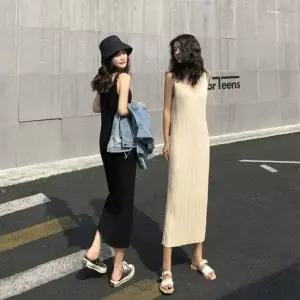 여성 여름 골지니트 나시 롱원피스 민소매 슬림핏 2색