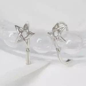 [콩심팥심]92.5 실버 라인 별 원터치 은 귀걸이 여성귀걸이