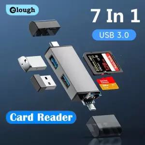 [호환] Elough 7 In 1 다기능 Usb 3.0 카드 리더기 마이크로 TF SD 메모리 USB 플래시 드라이브 유형 C 어