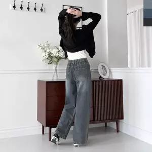 여자 트렌디 시즌리스 워싱 진 넓은 팬츠