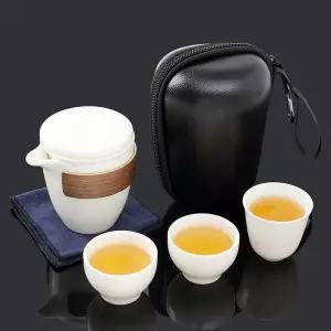 휴대용 다기세트 도자기 백자 3인 다완 개완 사케잔 사기컵