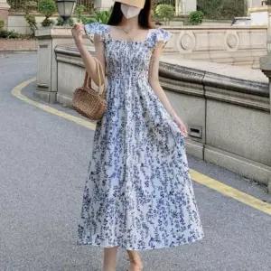 [라일리여성의류] Rly 플라워 스퀘어넥 여성 어깨 프릴 밴딩 여름 원피