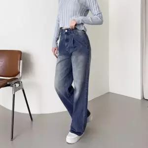 [다잇템] 여자 워싱 넓은 핀턱 진 팬츠