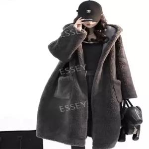 여성 뽀글이 페이크퍼 후드 코트 겨울 캐주얼 자켓 아우터