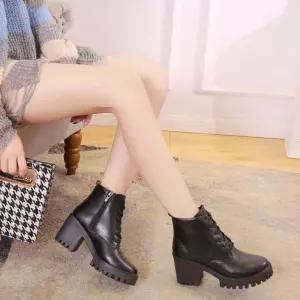 여성 워커 지퍼 하이탑 단화 신발 통굽 검정 스타일 NoU7+9erN