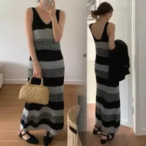 [옷자락]여자 베이직 단가라 민소매 니트 롱원피스