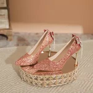 알마센 여사친 리본 스틸레토 크리스탈 여주인공 웨딩 단화 힐 슈즈 스팽글 하이힐 큐빅 프렌치 ADOR5