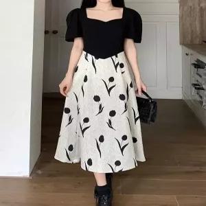 [예쎄][예쎄] 하트넥 배색 패턴 반팔 롱원피스(S5MOP016A)