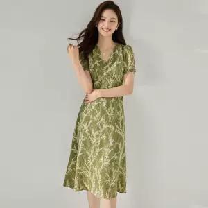 원피스 치마 흰색 티쉬어 슬림 브이넥 프린트 엘레강스한허리 아보카사이즈그린 여자원피스 쉬폰 원템2