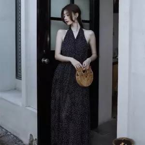 원피스 치마 블랙 롱 여름 여자원피스 쉬폰 프렌치소중 사이즈트 홀터넥 해변 바캉스룩 비치 원템2