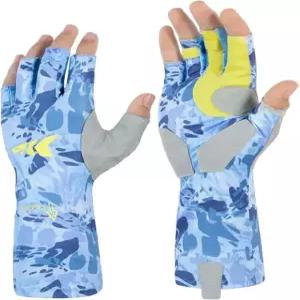 KastKing Agies 낚시 장갑 남성 UPF 50+ 선 자외선 차단 카약 하이킹 사냥을 위한 확장 커프 극세사 손바닥 및 당김 탭이 있는 퀵 드라이 X Small-Medium