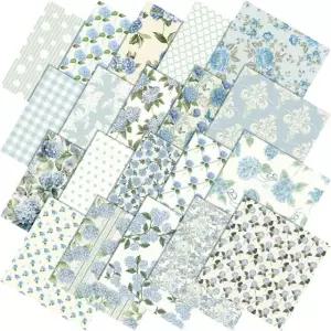 프렌다 20개 수국지 면직물 묶음 18 x 22 인치 먼지가 많은 파란색 꽃무늬 직물 사각형 프린트 플라워 격자 스트라이프 지방 쿼터 가정용 DIY 공예 22 x 18 Inch