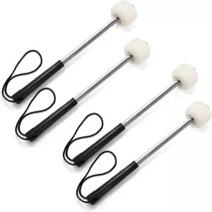 YOUEON 2 쌍 12인치 베이스 드럼 망치 미끄럼 방지 고무 그립 및 손목 코드가 있는 스테인리스 스틸 펠트