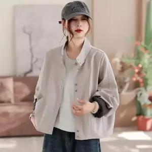 봄 체크 하이넥 여자하프코트 PU가죽 히든버튼 봄코트 트렌치코트 ible1