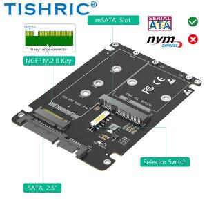 TISHRIC 2 in 1 어댑터 카드 M.2 NGFF 키 B 및 MSATA SSD를 2.5 변환하는 플라스틱 케이스 포함 풀 사이즈