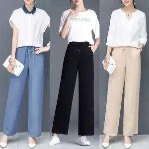 인견 팬츠 여성 여름 일자 바지 인견바지 린넨바지 여성 여름바지 팬츠 와이드 슬랙스 밴딩 여자바지 핀턱