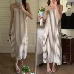 [다잇템]여자 여름 휴양지 시원한 나시 스트라이프 원피스