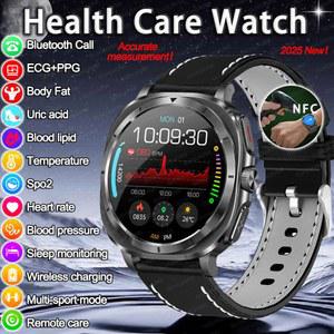 2025New ECG + PPG 레이저 진단 혈압 스마트 시계 남성 심박수 요산 혈액 지방 신체 분석 건강 NFC Smartwatch