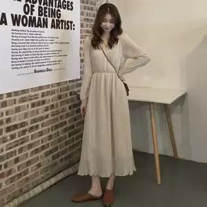 [하프클럽/]여자 봄여름 간절기 시원한 구김없는 브이넥 플리츠 롱원피스