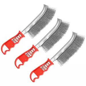 QWORK 와이어 스크래치 브러시 세트 자동차 용접 녹 먼지 페인트 제거기용 미끄럼 방지 손잡이가 있는