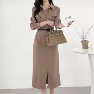 [하프클럽/연루아]연루아 롱원피스 셔츠 무릎기장 하객룩코디 출근룩 가을신상 하객룩 은은한